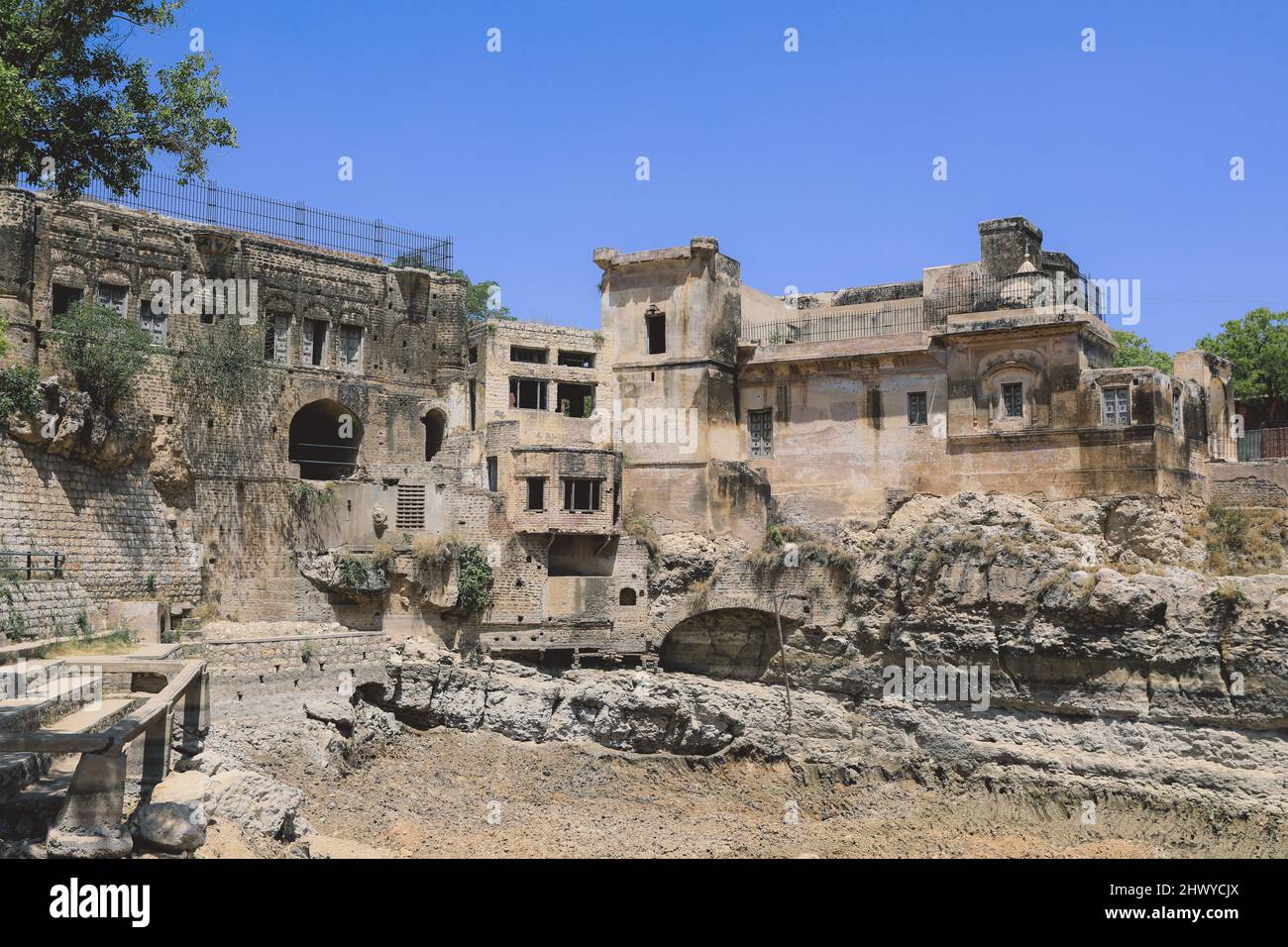 Panoramic View to the Ruins of the Shri Katas Raj Temples, also known as Qila Katas, complex of several Hindu temples in Punjab province, Pakistan Stock Photo