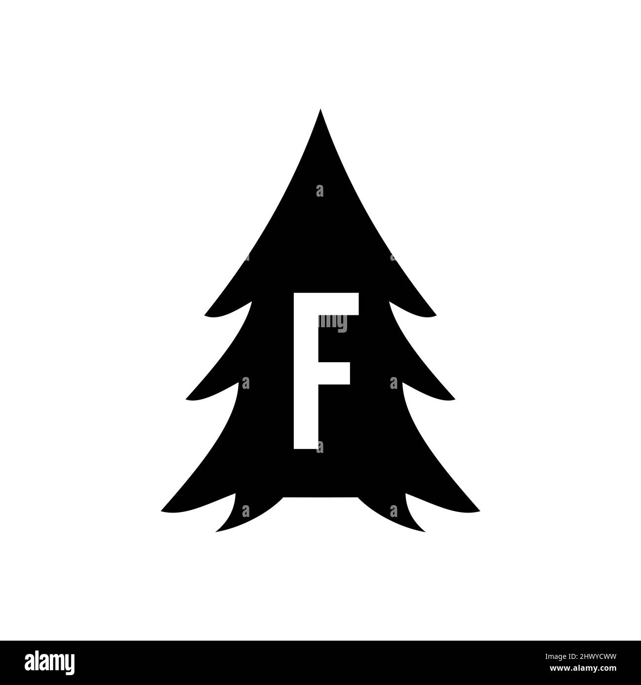 Pine Tree Logo Design On Letter F Template. Pine Tree Hotel Resort Wood ...