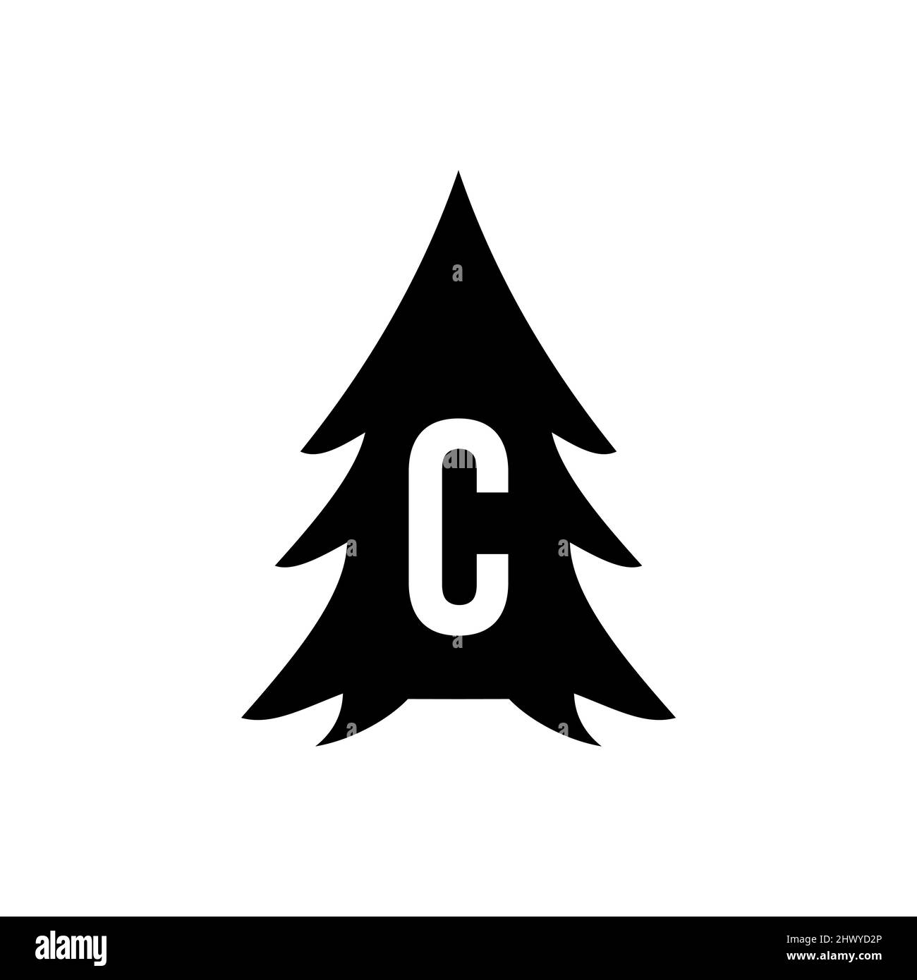 Pine Tree Logo Design On Letter C Template. Pine Tree Hotel Resort Wood ...