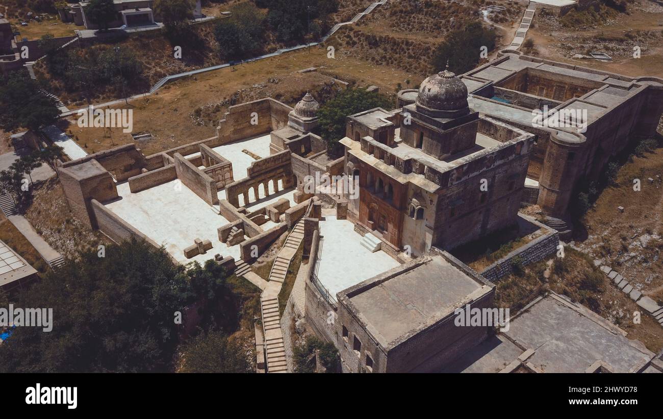 Aerial View to the Ruins of the Shri Katas Raj Temples, also known as Qila Katas, Pakistan Stock Photo