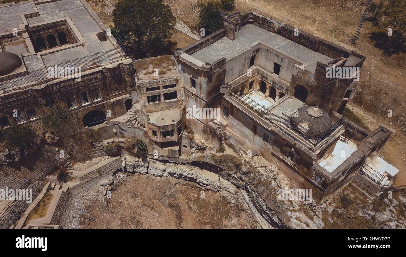 Aerial View to the Ruins of the Shri Katas Raj Temples, also known as Qila Katas, Pakistan Stock Photo