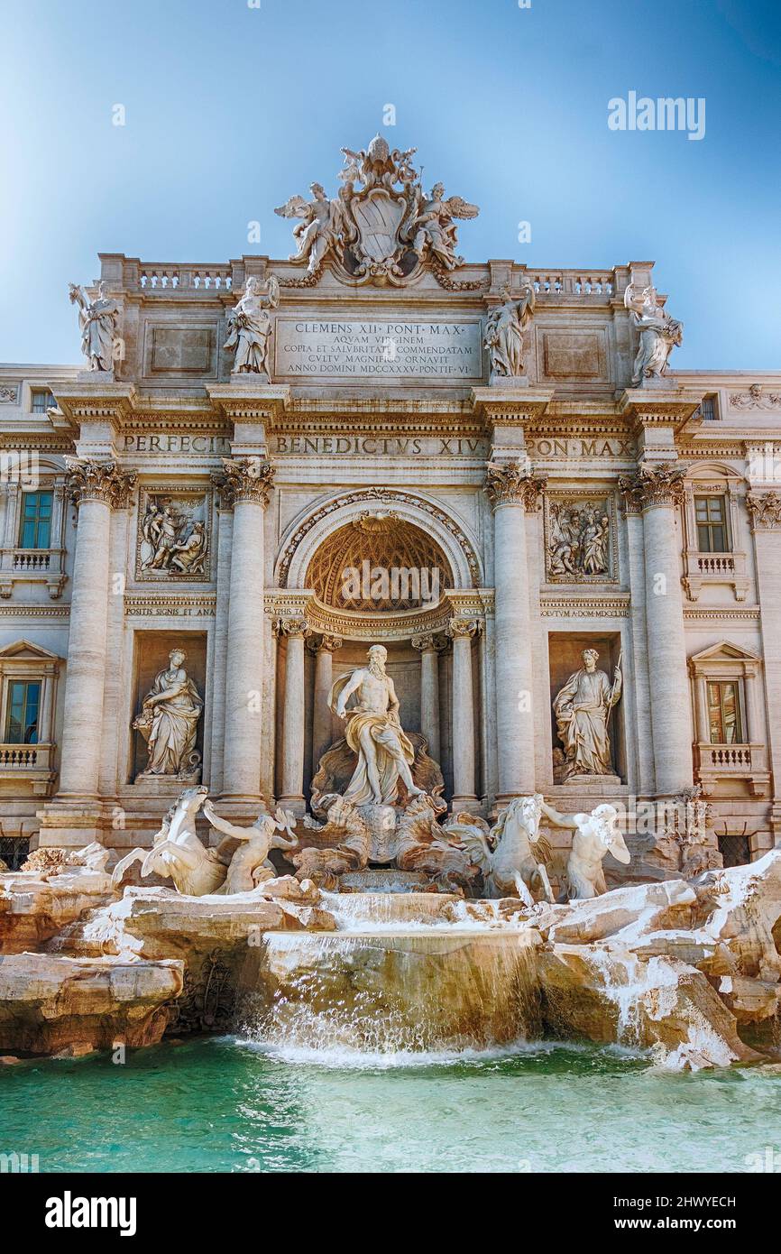 View of the Trevi Fountain, iconic landmark in the city centre of Rome ...