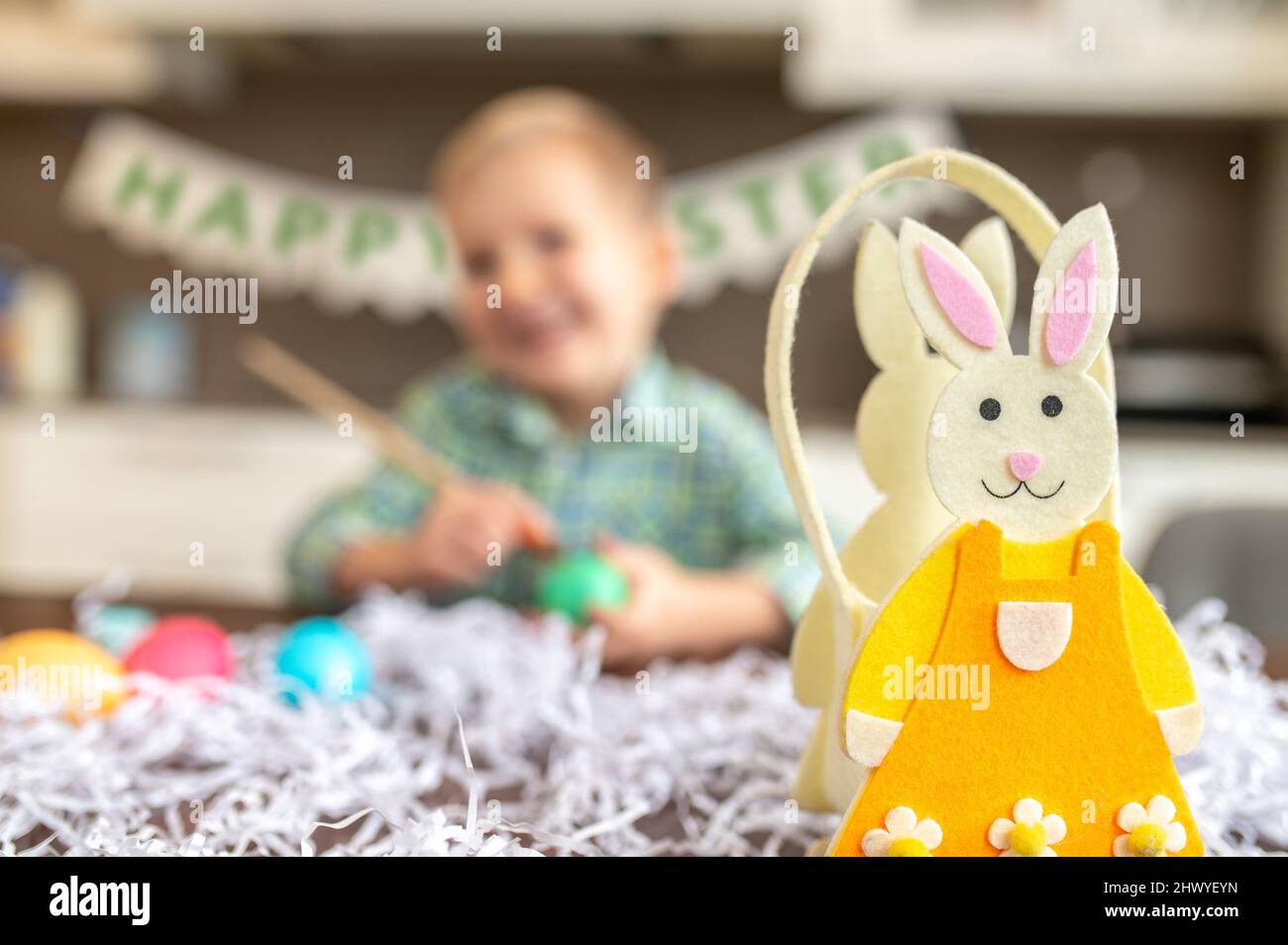 Little Caucasian boy preparing for the holiday Stock Photo