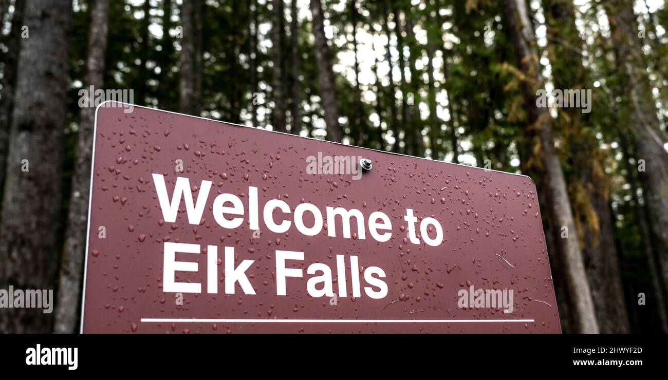 Signage at Campbell River, Elk Falls Provincial Park, Vancouver Island Stock Photo