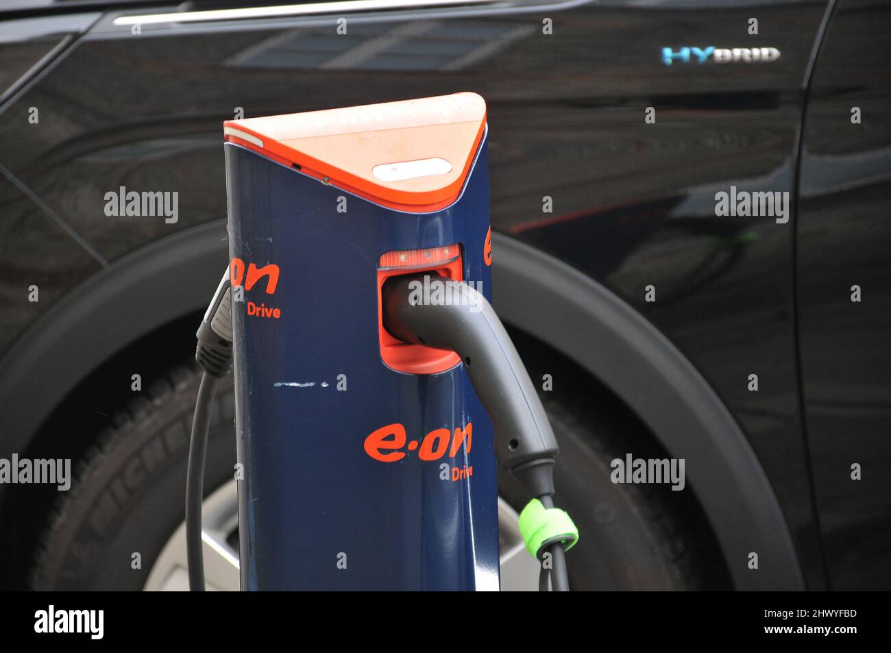 Copenhagen/Denmark./08 March 2022/.Electric cars charge at eon charge
