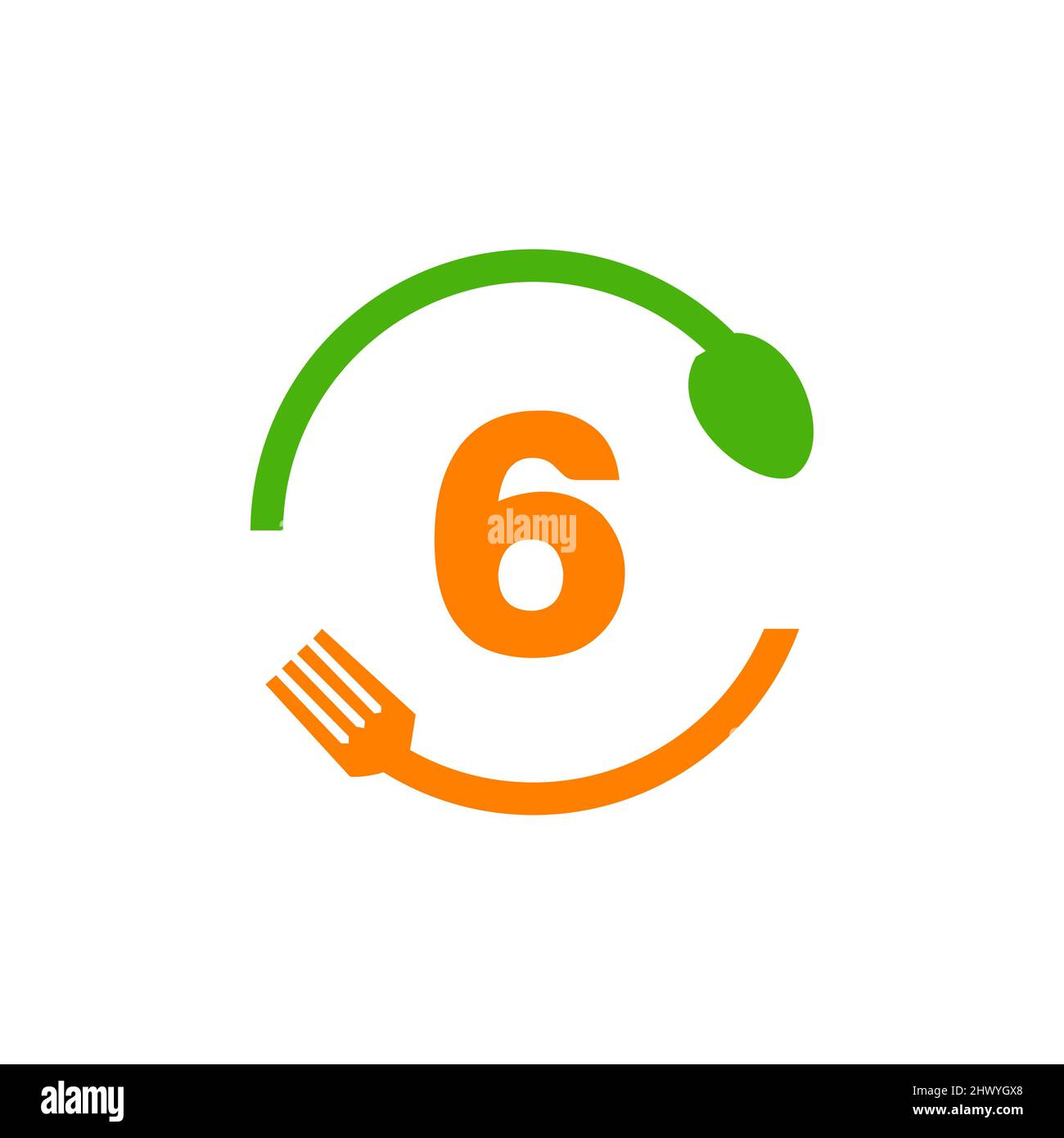 Restaurant Logo Design On Letter 6 With Spoon And Fork Concept Template ...