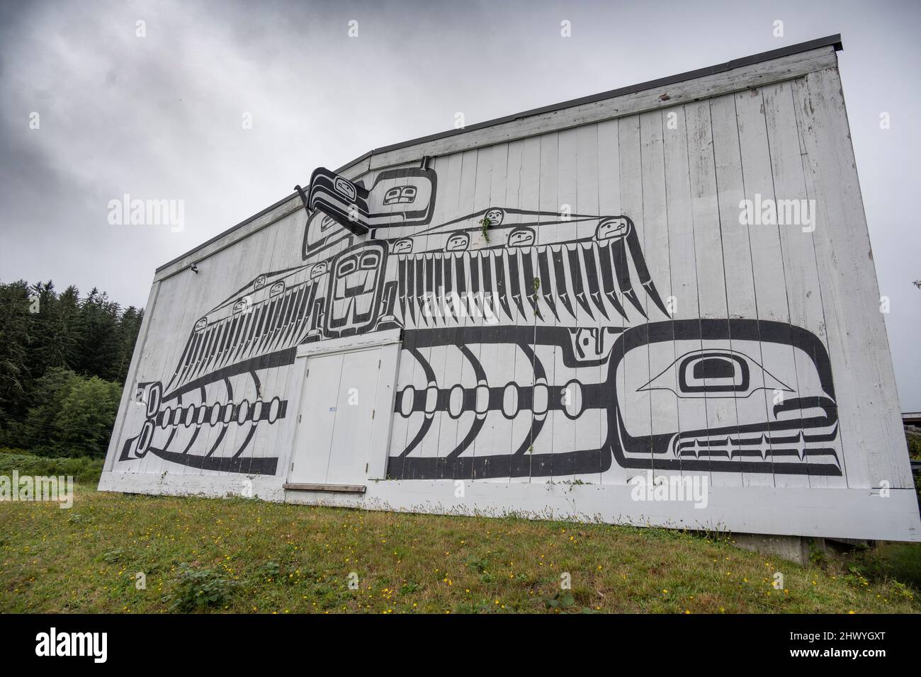 Indigenous Artwork on the exterior of U'mista Cultural Centre in Alert