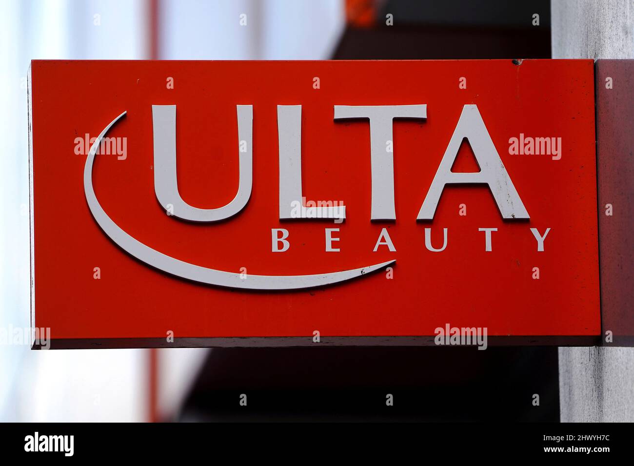 An Ulta Beauty store sign is pictured in the Manhattan borough of New York City, New York, U.S., March 8, 2022.  REUTERS/Carlo Allegri Stock Photo