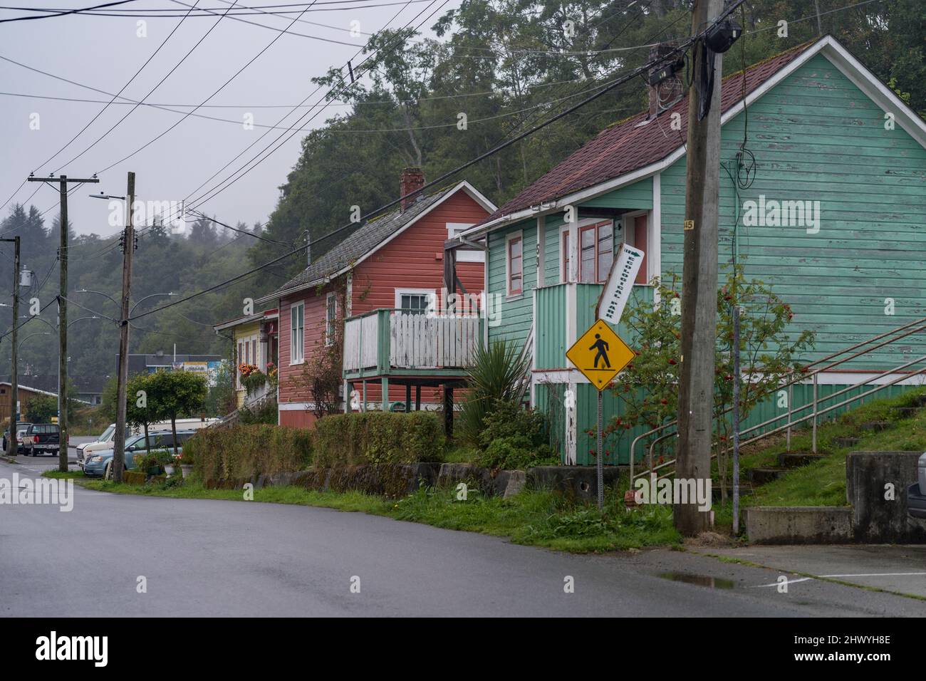 Houses along a road in Alert Bay, Cormorant Island, Johnstone Strait