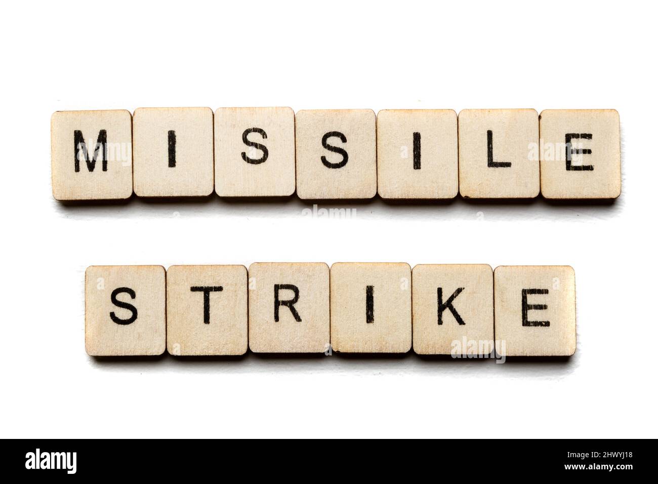 Concept on the War in Ukraine showing a sign reading Missile Strike Stock Photo