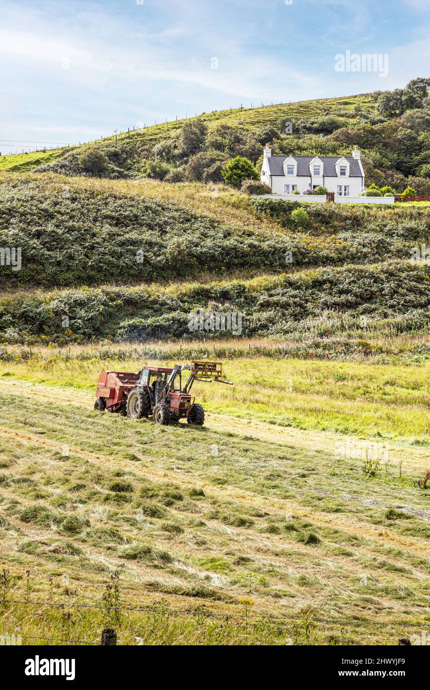 Haymaking at Digg in the north of the Isle of Skye, Highland, Scotland UK. Stock Photo