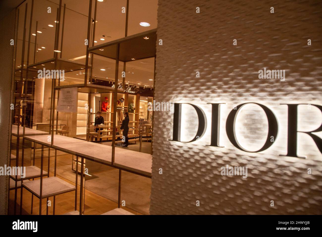 Moscow, Russia. 8th of March, 2022 A closed DIOR shop at the TsUM  Department Store in central Moscow. Stores of the luxury chains Gucci, Prada,  Louis Vuitton, Dior, David Yurman, Patek Philippe,