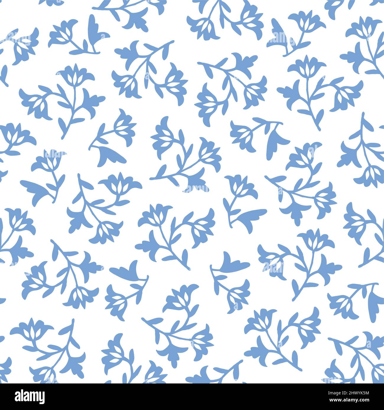 Hand drawn floral seamless pattern. Decorative blue ornamental flowers ...