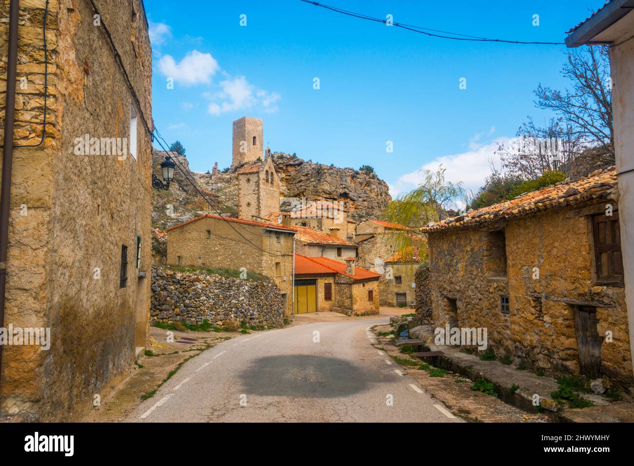 Street and village. Chaorna, Soria province, Castilla Leon, Spain. Stock Photo