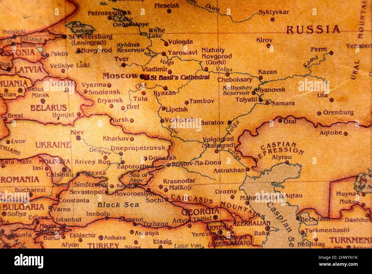 Old map of Central Europe, with Ukraine and Russia in the foreground. Stock Photo