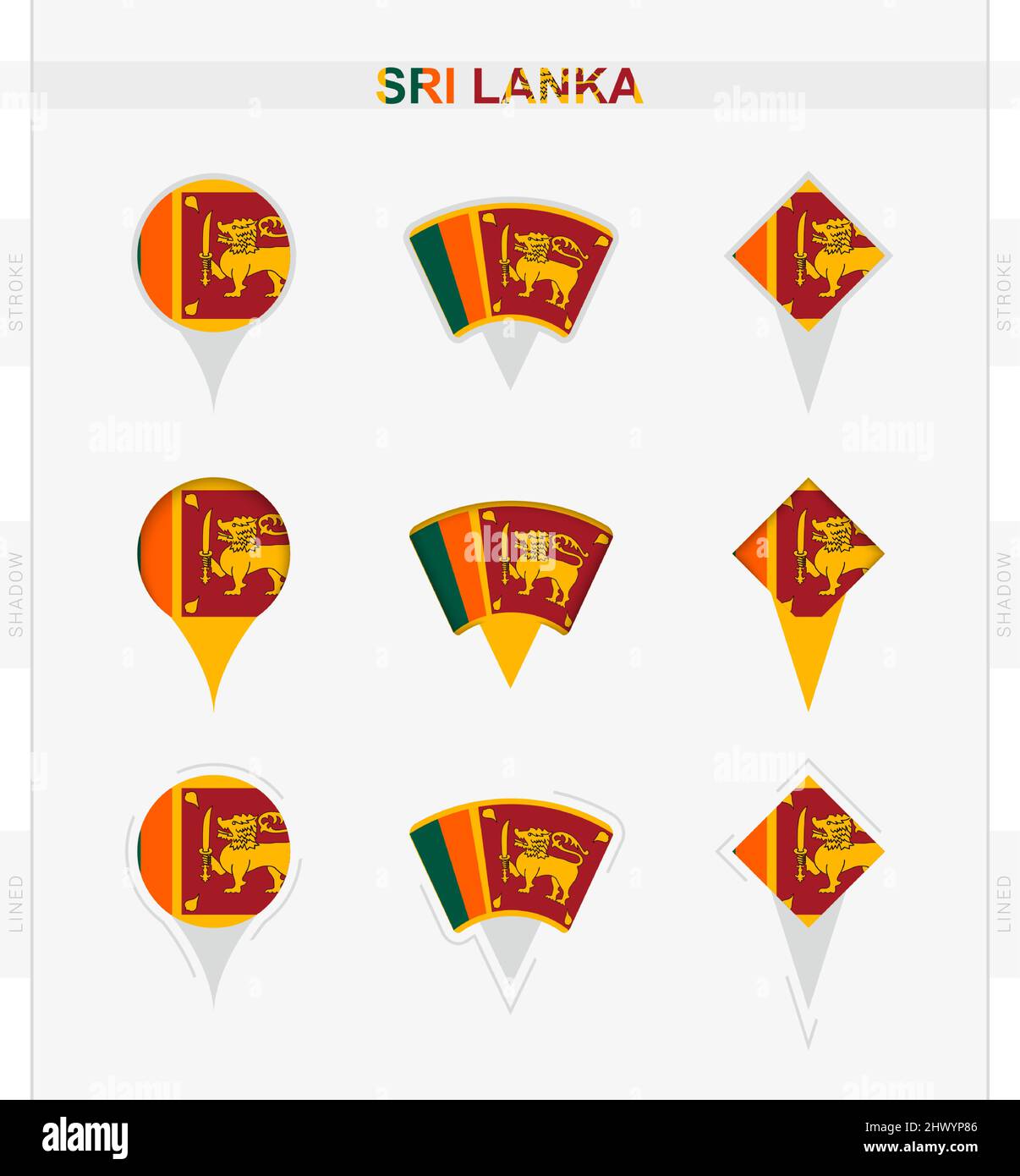 Sri Lanka flag, set of location pin icons of Sri Lanka flag. Vector
