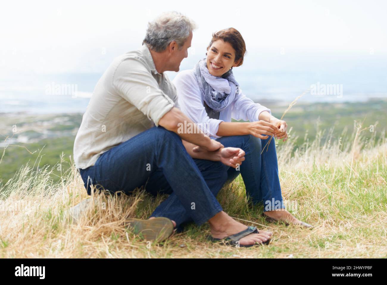 Appreciating one another. A happy mature couple with their heads together affectionately. Stock Photo