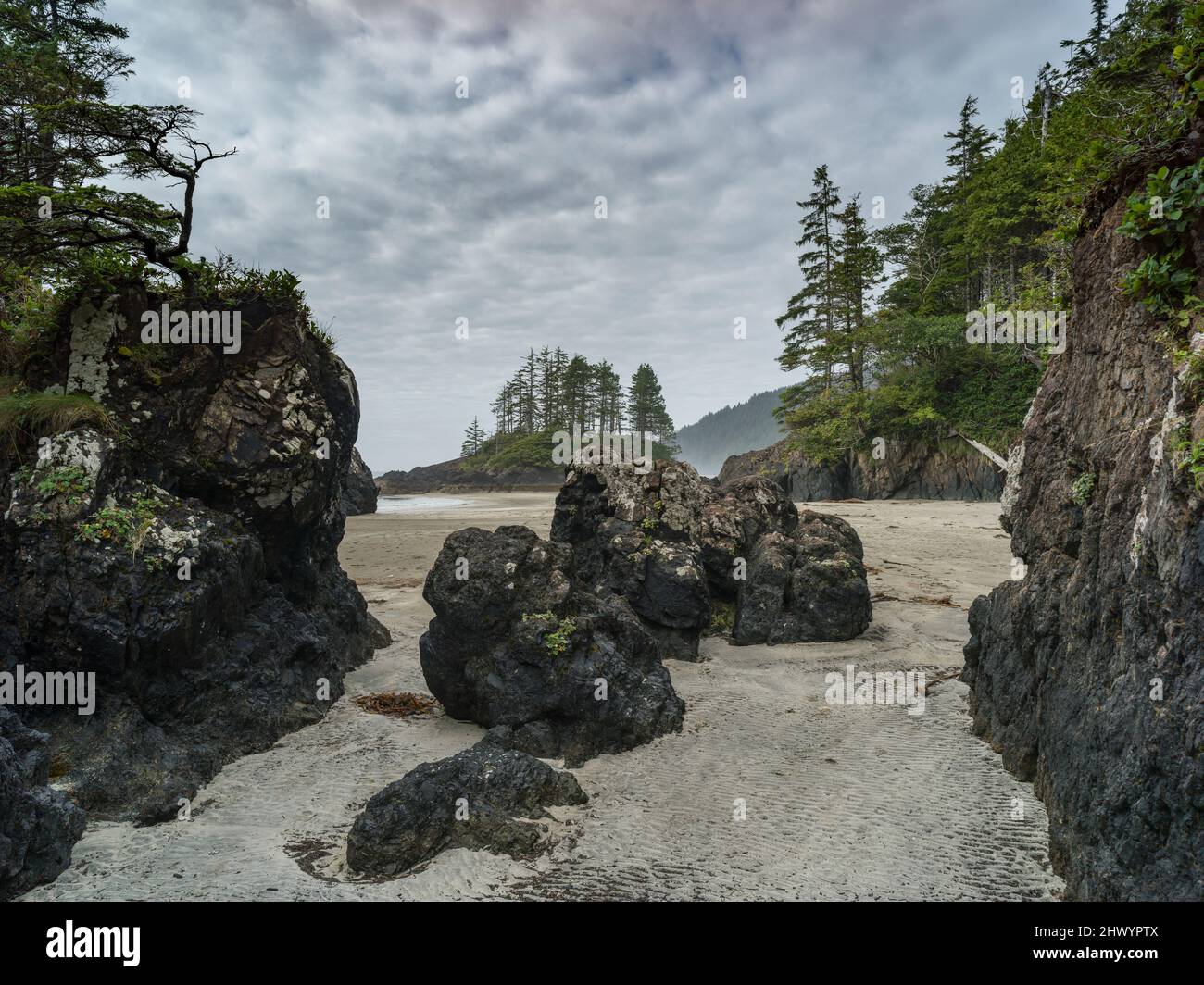 Rocky Shoreline in Cape Scott Provincial Park, San Josef Bay, Vancouver Island, British Columbia, Canada Stock Photo