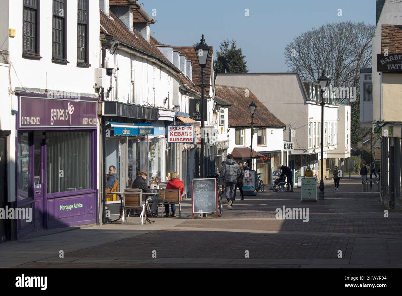 Shoppers High Street Old Harlow Essex Stock Photo Alamy