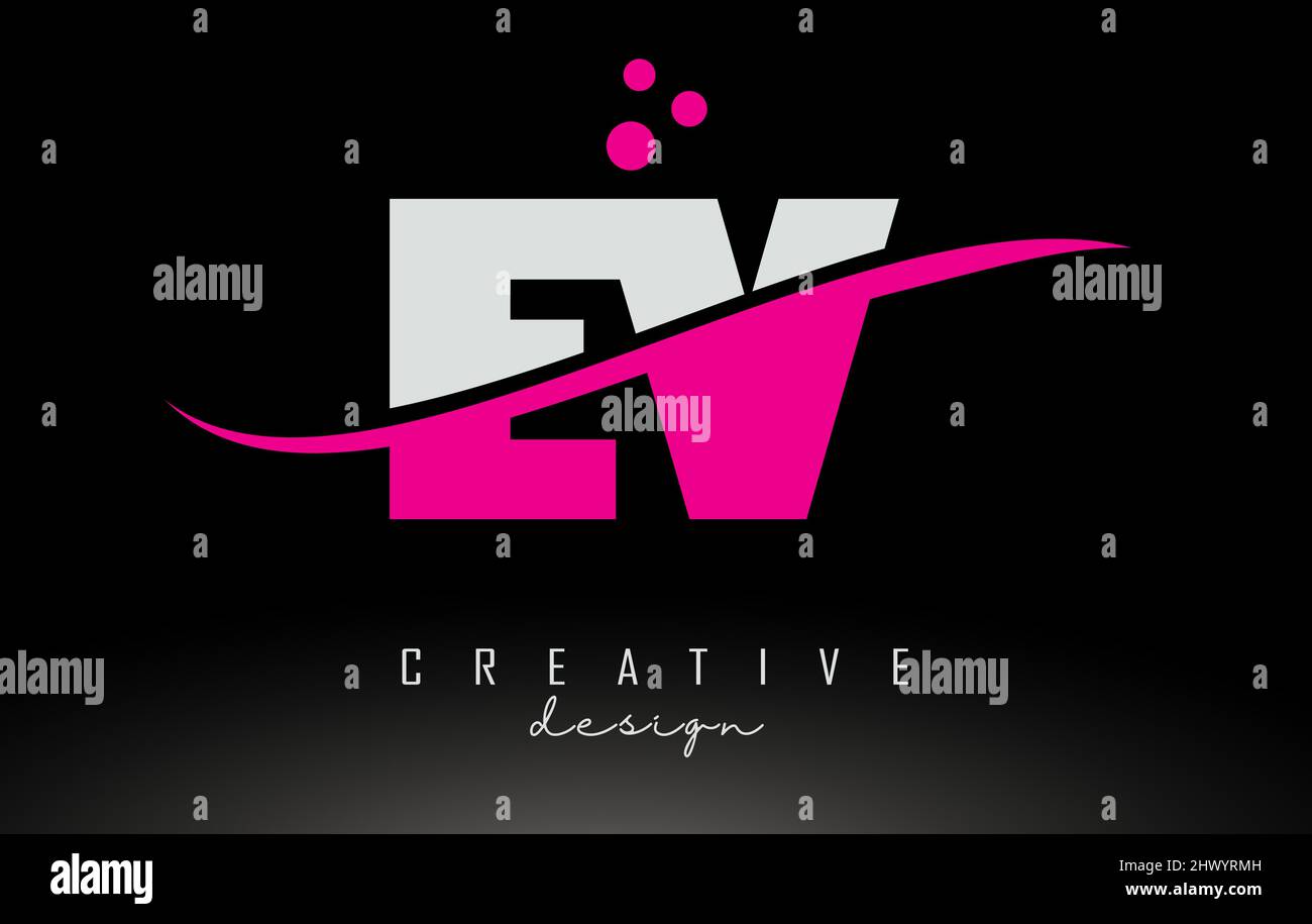 EV E V white and pink Letter Logo with Swoosh, dots and curved Lines ...