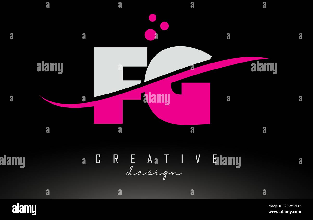 FG F G white and pink Letter Logo with White Swoosh, dots and Curved ...