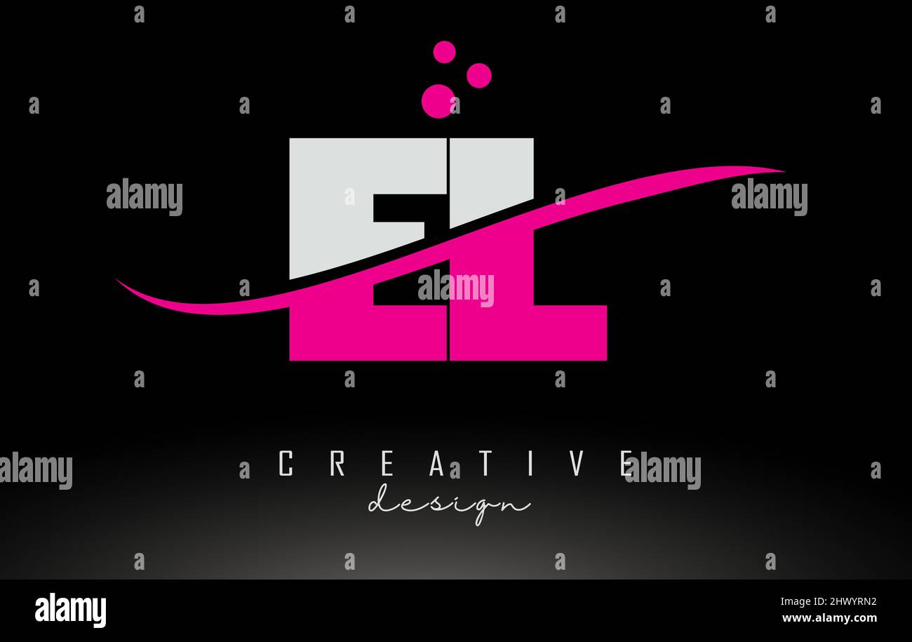 EL E L white and pink Letter Logo with White Swoosh and Curved Lines ...