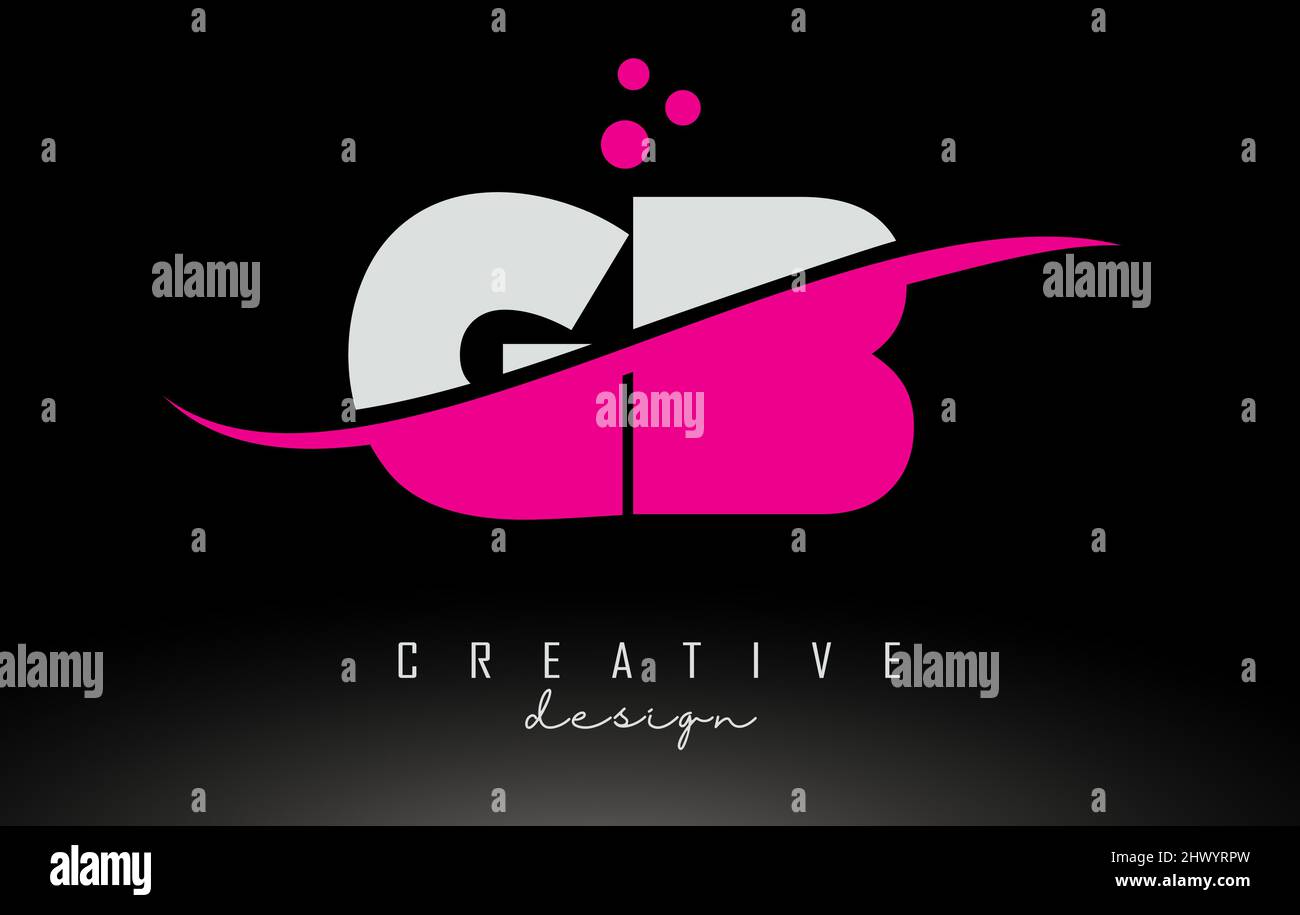 GB G B white and pinkw Letter Logo with White Swoosh and Curved Lines ...