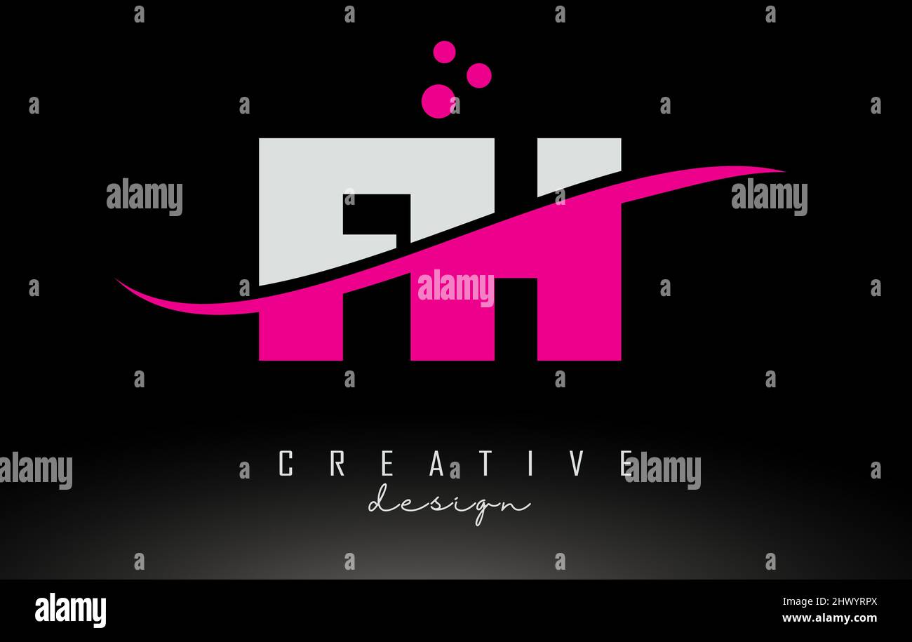 FH F H white and pink Letter Logo with Swoosh, dots and Curved Lines ...