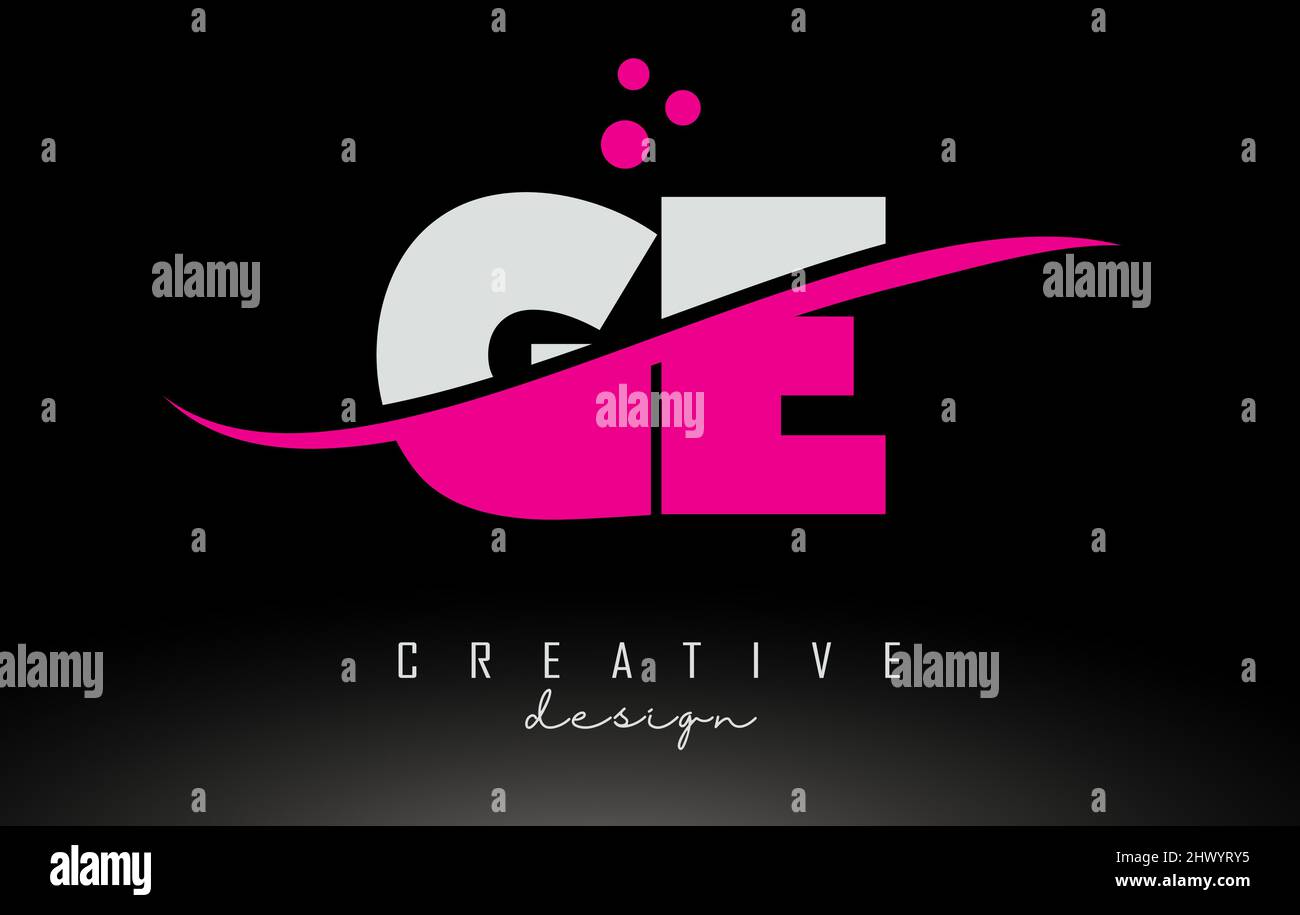 GE G E white and pink Letter Logo with Swoosh and Curved Lines Stock ...