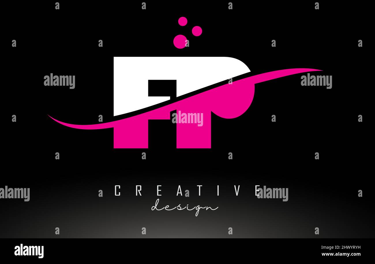 FP F P white and pink Letter Logo with Swoosh and Curved Lines Stock ...