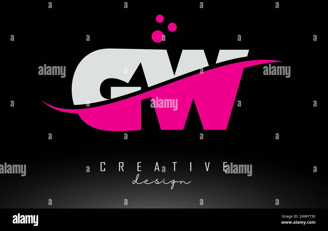 GW G W white and pink Letter Logo with Swoosh and Curved Lines Stock ...