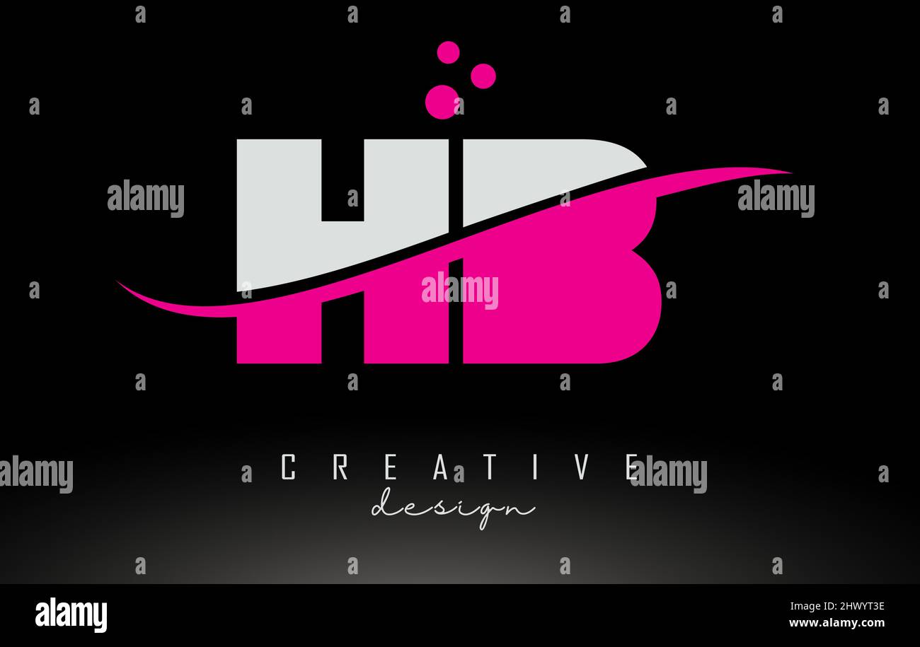 HB H B white and pink Letter Logo with Swoosh and Curved Lines Stock ...