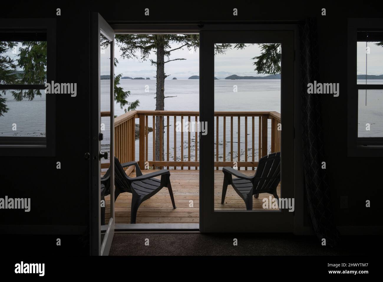 Ocean View from Hidden Cove Lodge, Johnstone Strait, Vancouver Island, British Columbia, Canada, Keith Levit Stock Photo