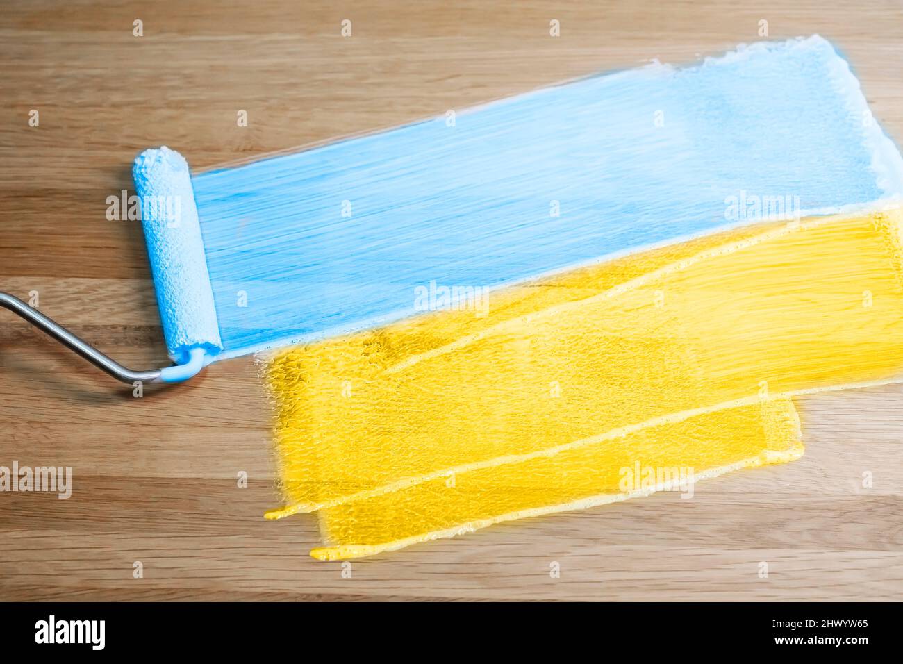 Ukrainian flag. Blue and yellow stripes painted with roller. High quality photo Stock Photo