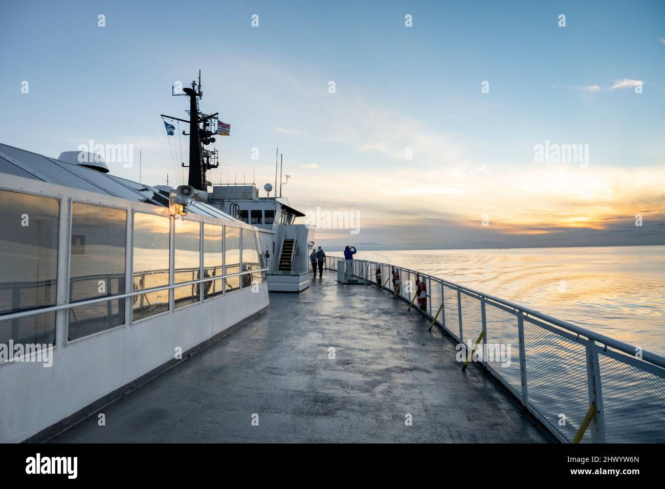 Exterior view of the deck on a BC Ferry from Nanaimo (Departure Bay) to Vancouver (Horseshoe Bay), Strait of Georgia, Bechin Hill, Vancouver Island, B Stock Photo