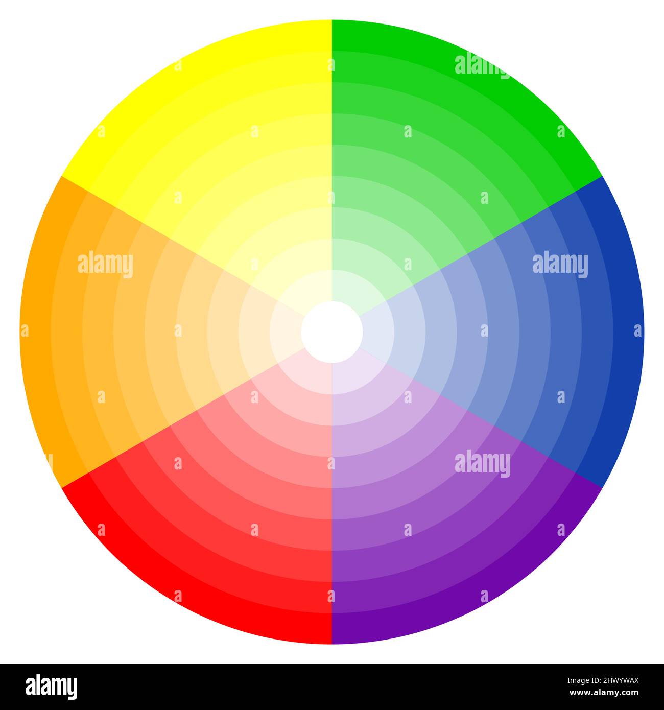 illustration of printing color wheel with six colors in gradations Stock Vector