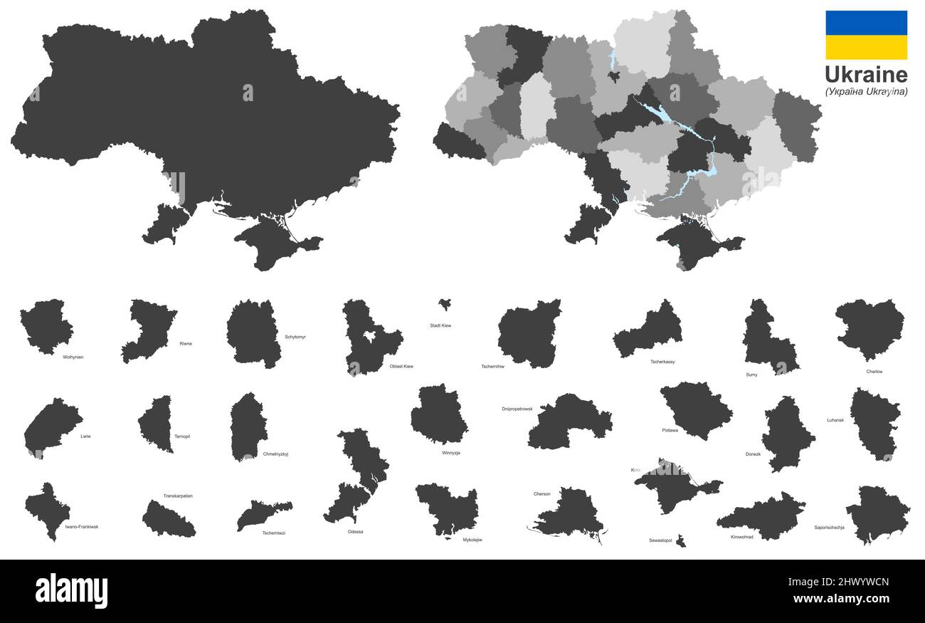eps vector illustration with country ukraine and administrative divisions, oblasts, autonomous republics and special cities Stock Vector