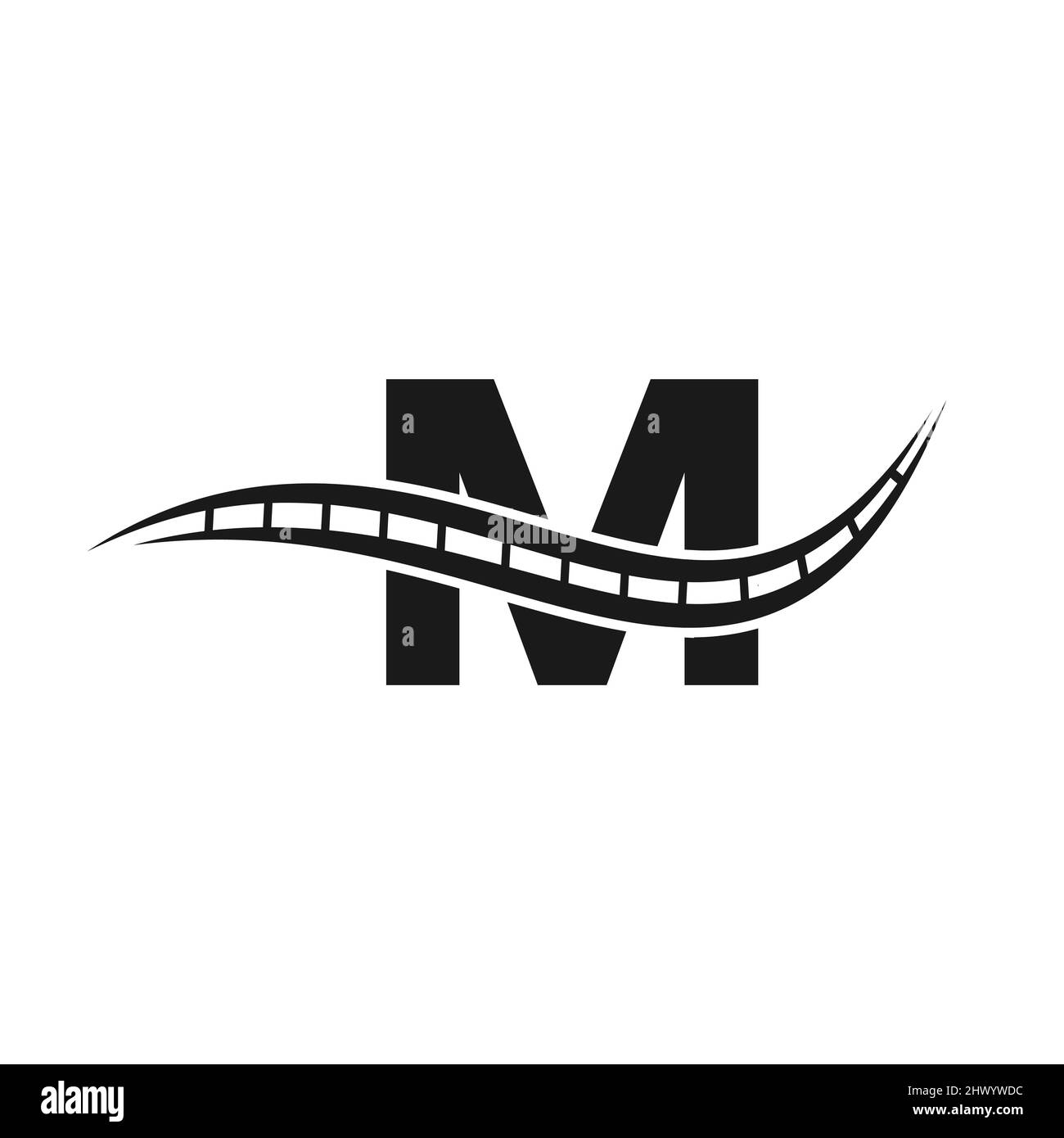Transport logo with M letter concept. M letter Road logo design Stock