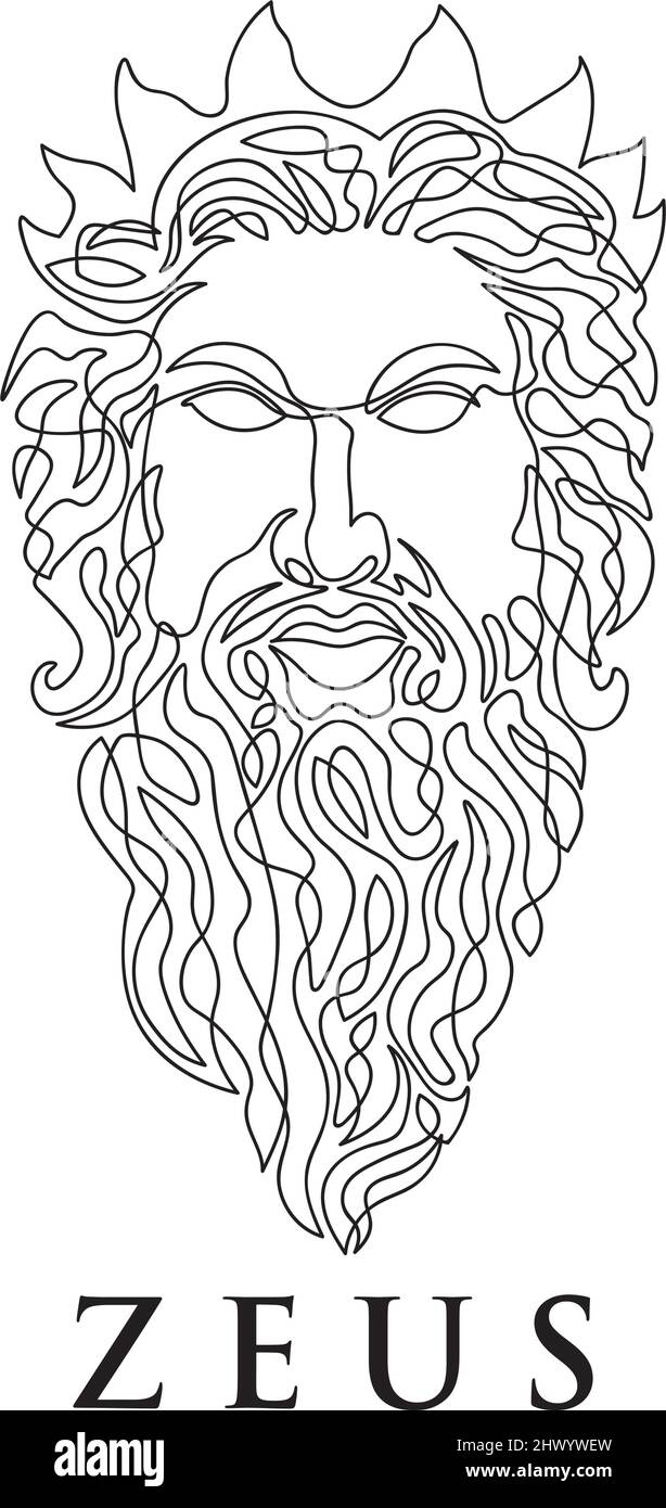 Zeus portrait single line style on white Stock Vector