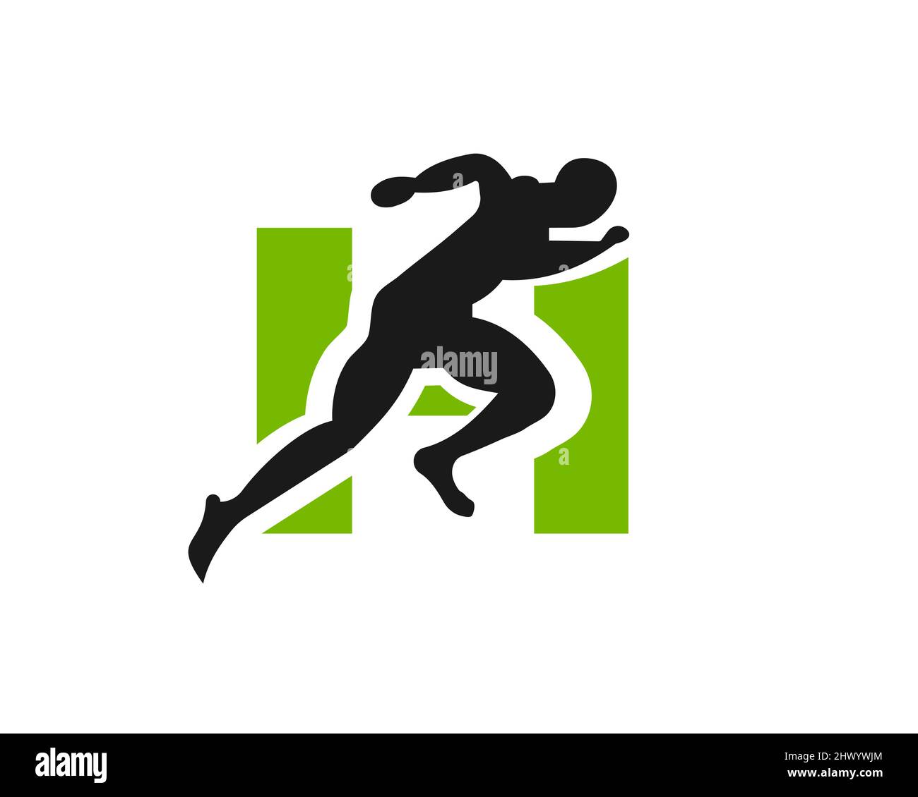 Sport Running Man Front View On Letter H Logo. Running man Silhouette
