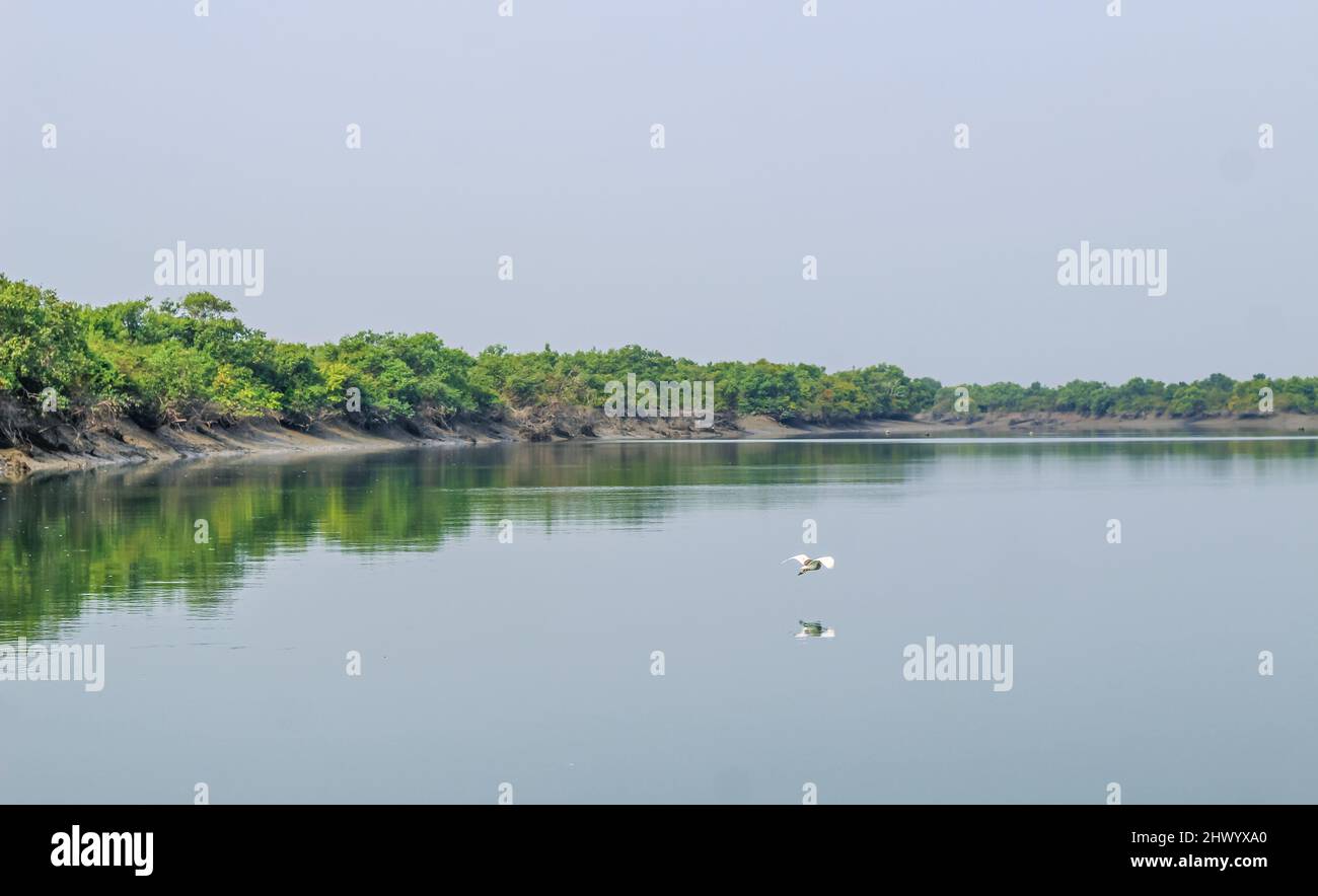 Amazing landscape of lake with clear green water and Perfect sky. Panoramic view of the beautiful mountain landscape. Stock Photo