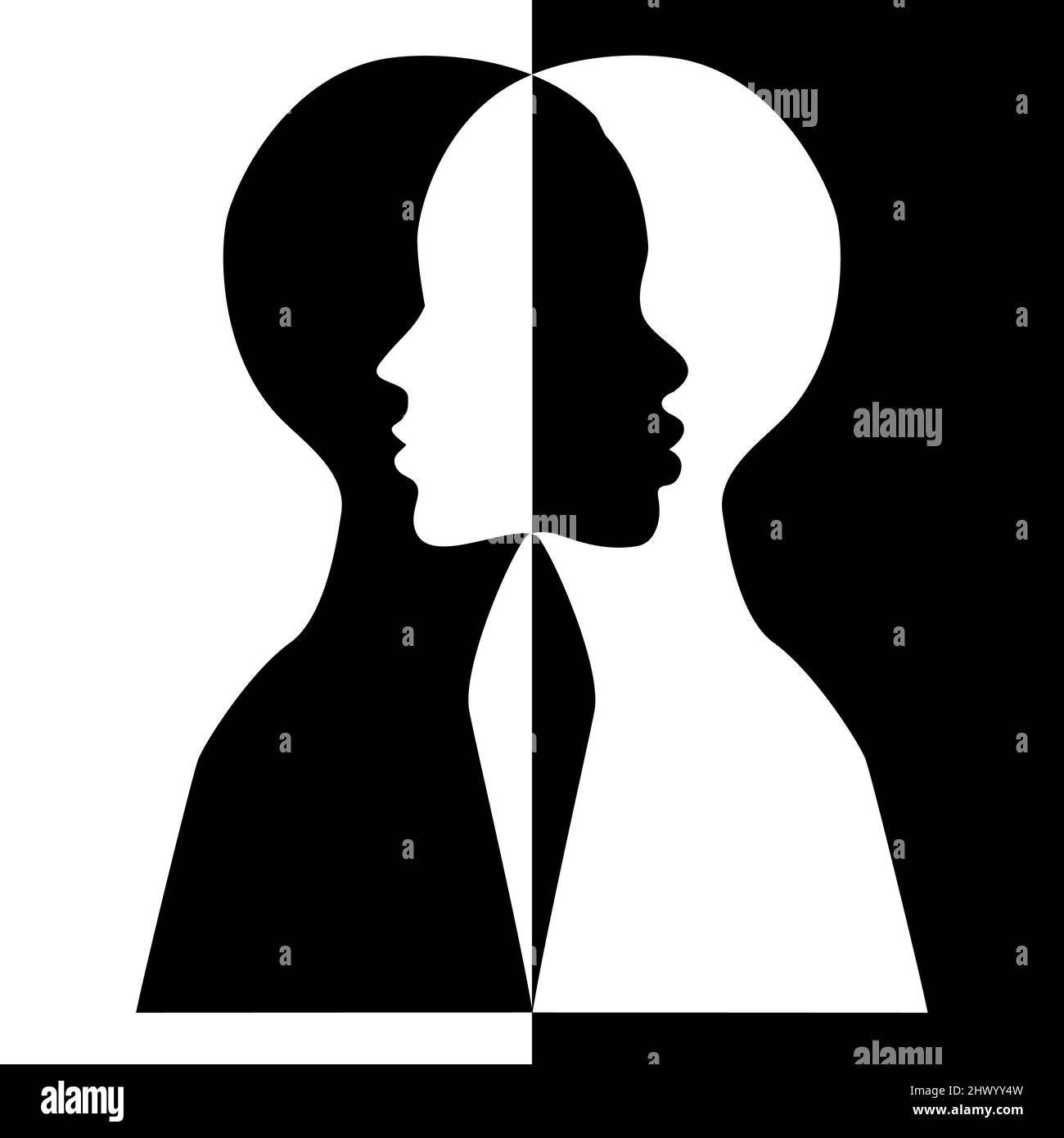Black and white female silhouettes, diversity, equality concept, vector illustration Stock Vector