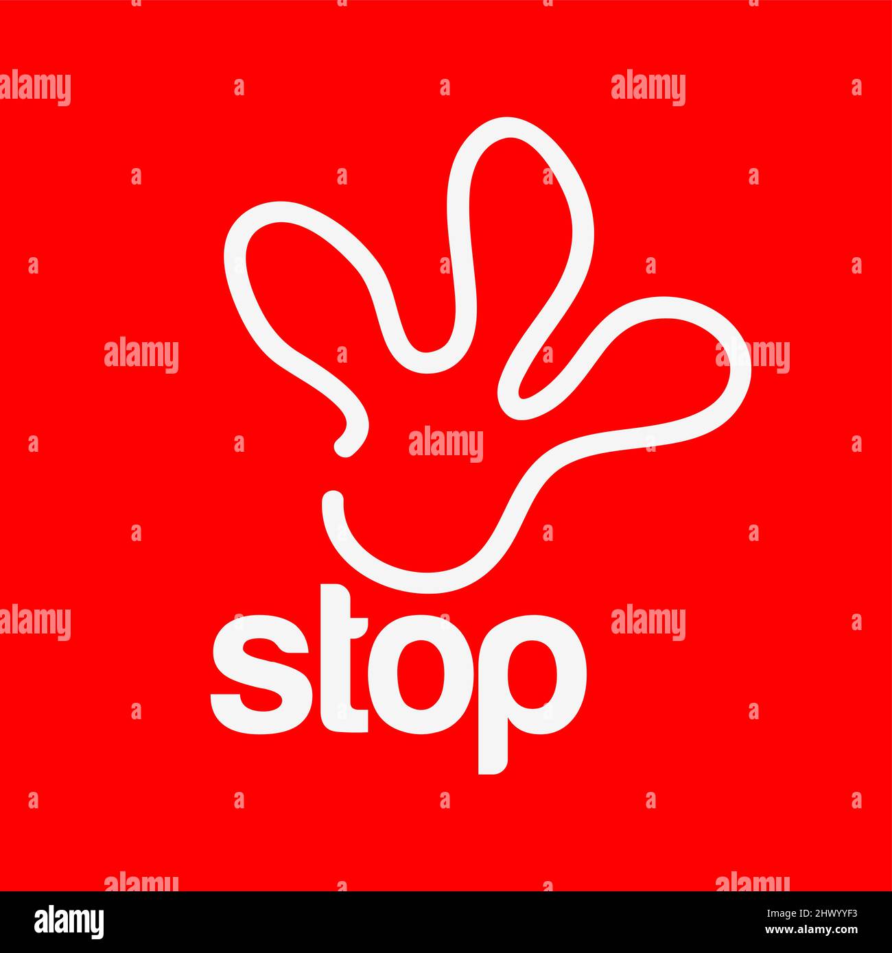 Stop with hand icon. Vector Illustration on red background. Stock Vector