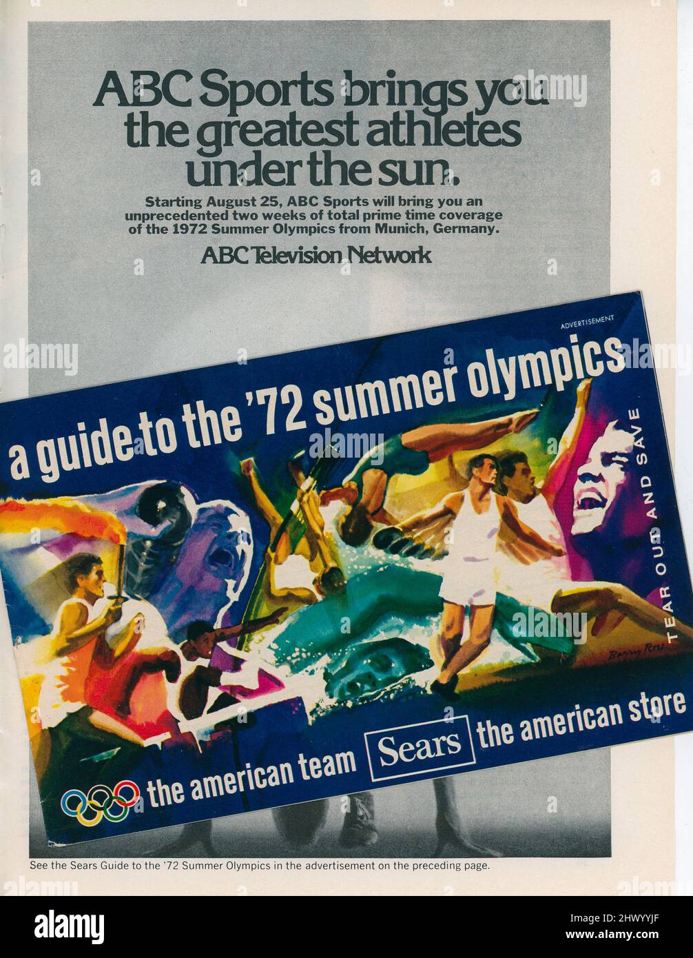 Vintage Sports Illustrated, 21 August, 1972 Magazine Advert and Guide to 72 Summer Olympics, USA Stock Photo