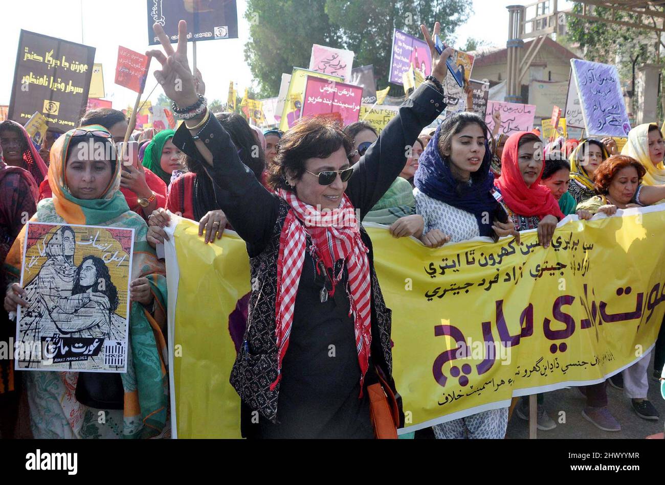 Hyderabad, Pakistan, March 08, 2022. Female members of social