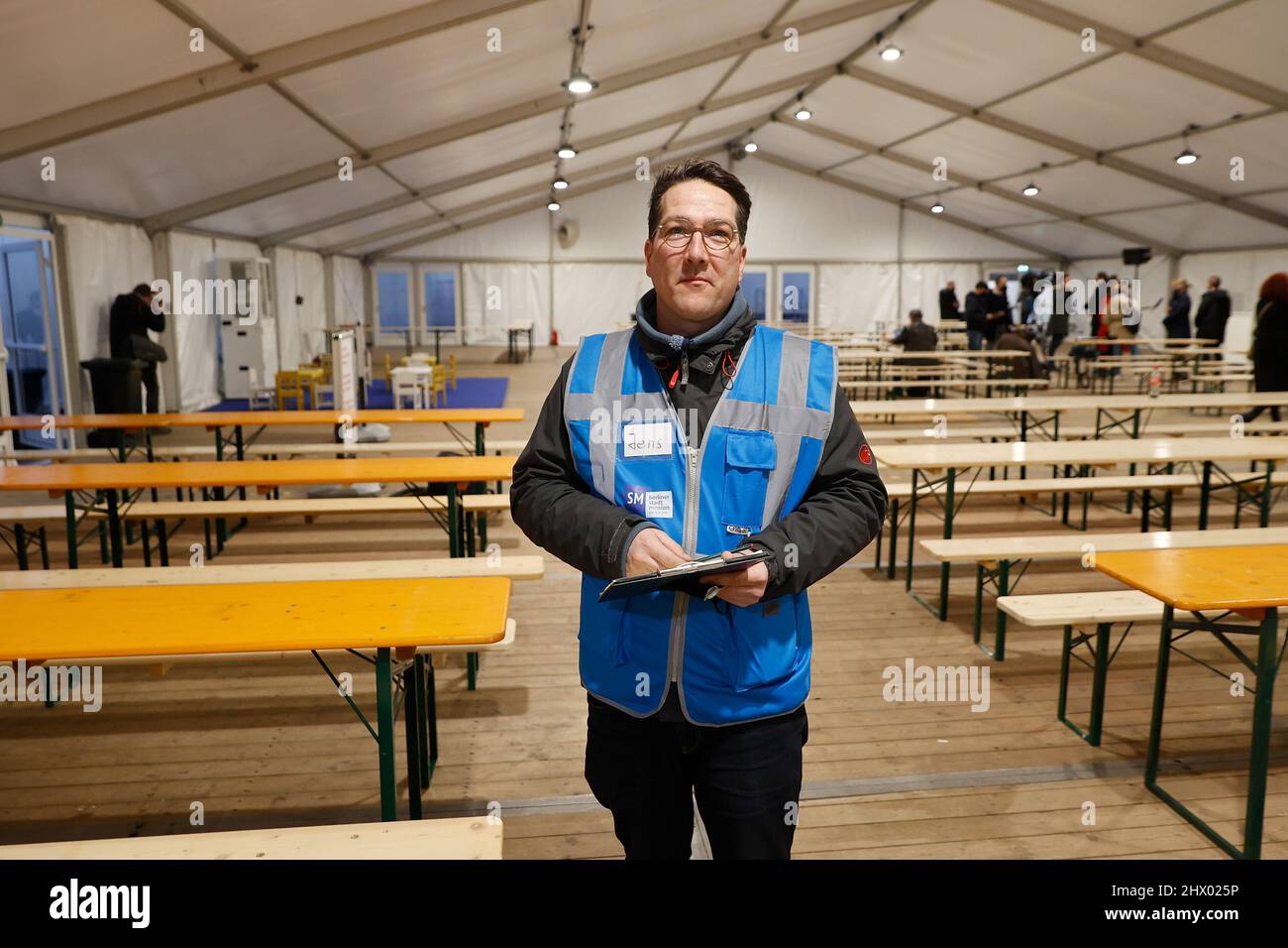 Berlin, Germany. 08th Mar, 2022. Jens Krieg, manager of the new Welcome Hall at Berlin Central Station, at the presentation of the new Welcome Hall Land Berlin. In the future, Ukrainian war refugees will arrive in this hall at Berlin Central Station. Credit: Carsten Koall/dpa/Alamy Live News Stock Photo