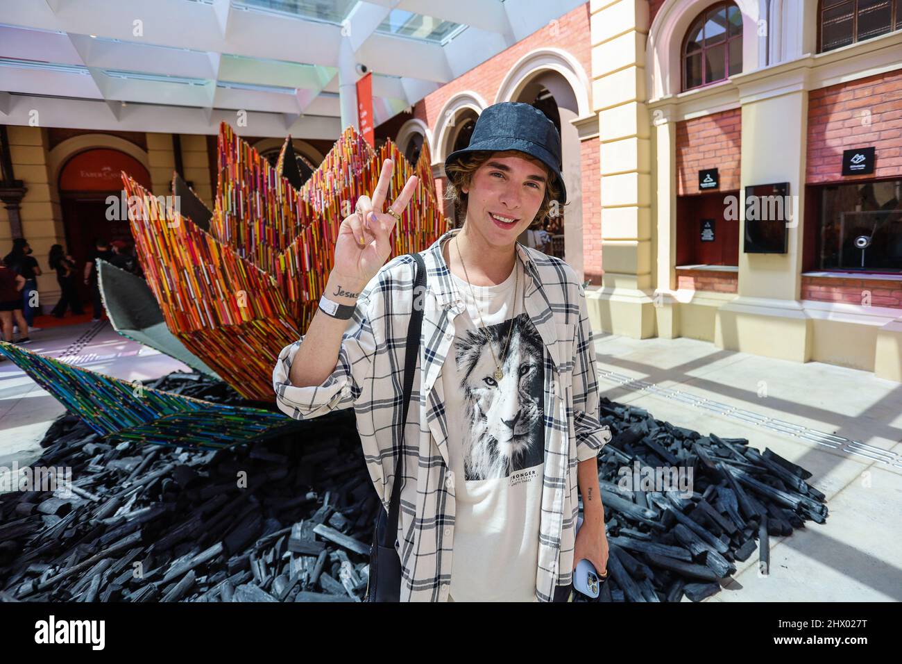 São Paulo, 8/03/2022, Erick Mafra during the opening of the exhibition The  most creative pencil in the world by Faber Castell at the Museum of the  Portuguese language in downtown São Paulo