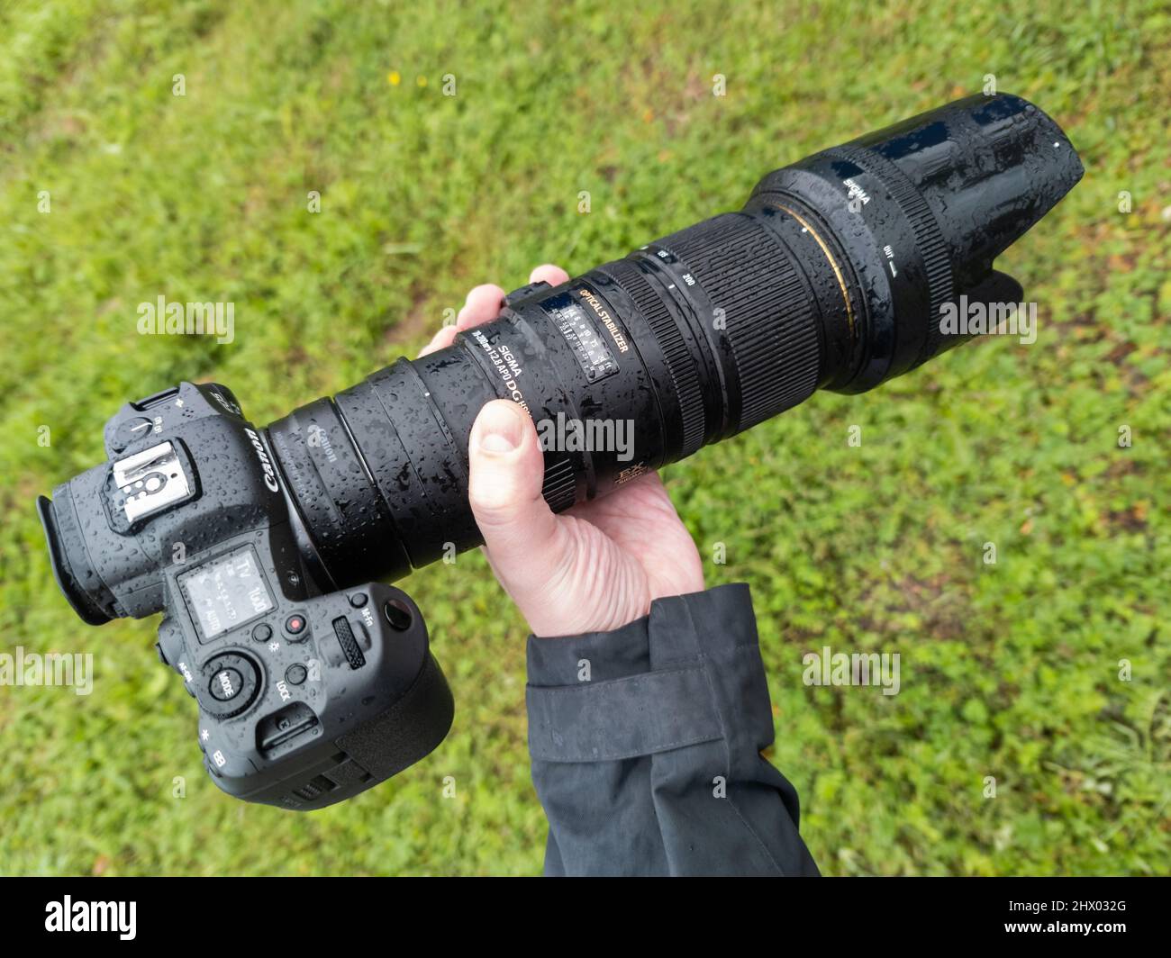 Modern mirrorless digital camera Canon R5 with Sigma 70200 f2.8 APO DG