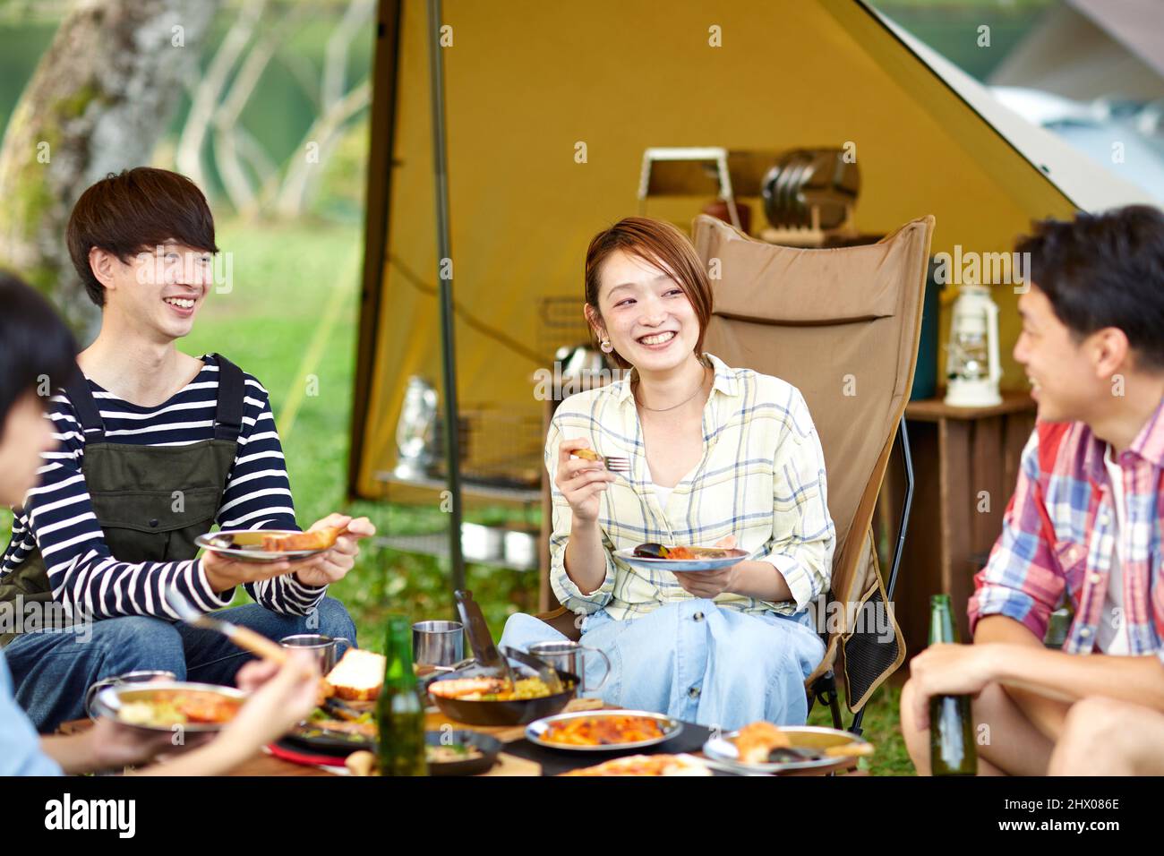 Young Japanese People Enjoying Camping Stock Photo Alamy