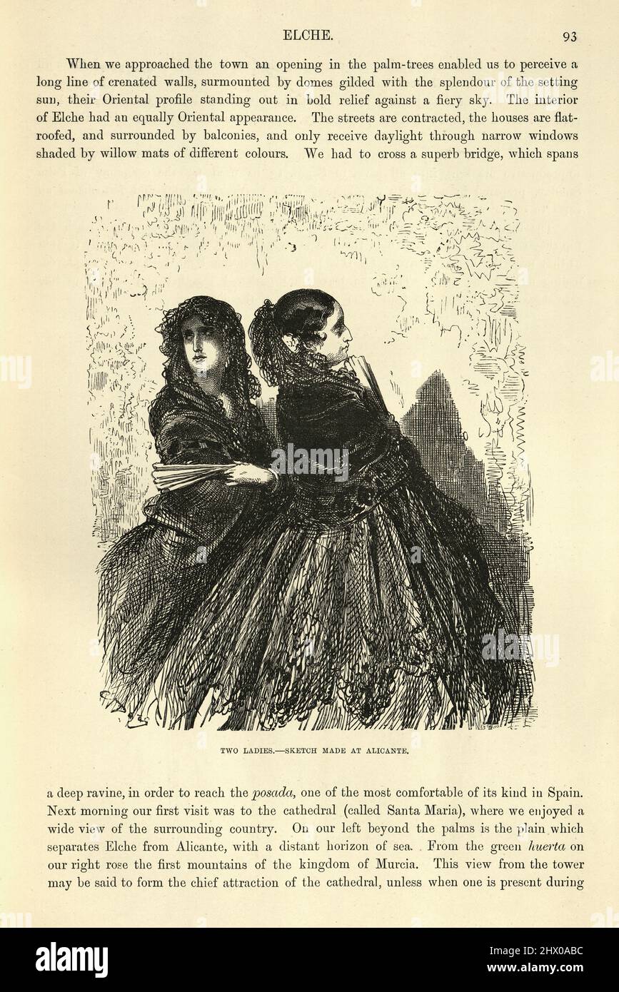 Two ladies of Alicante, Page from Spain by Baron ch. D'Avillier illustrated by Gustave Dore Stock Photo
